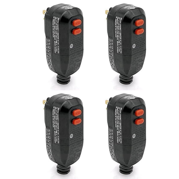 GFCI Replacement Plug 4-Pack, 3-Prong, 15A US Plug, Ground Fault Interrupter Safety, Black