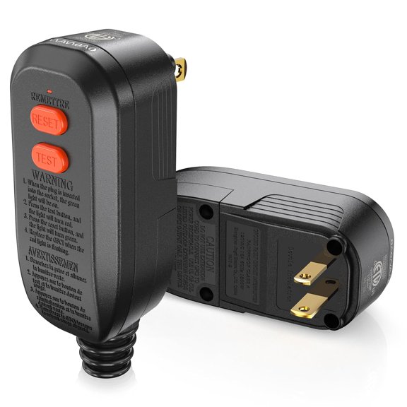 GFCI Rlacement Plug Assembly Auto Reset 15 Amp 2 Prongs, 5 Years Warranty, Ground Fault Circuit Interrupter Safety Plug for Pressure Washer, Hot Tub, Air Conditioner, Hair Dryer - Black