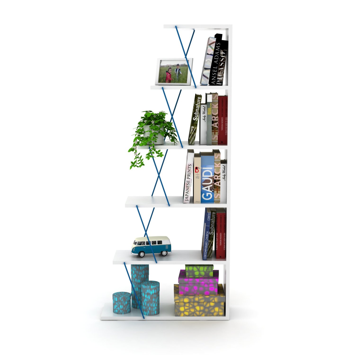 GFCIJMBD Modern 5 Tier Ladder Bookshelf Organizers Narrow Bookshelf for