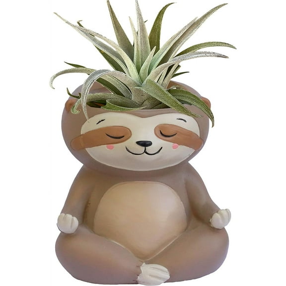 GFF Grass Flip Flops Meditating Animals (Sloth) Planters - 4.1" H x 3.5" W x 3" D Inch Plant Pots for Succulents Flower Herb Houseplant - Indoor/Outdoor Live Plants Stand Garden Home Office Decor