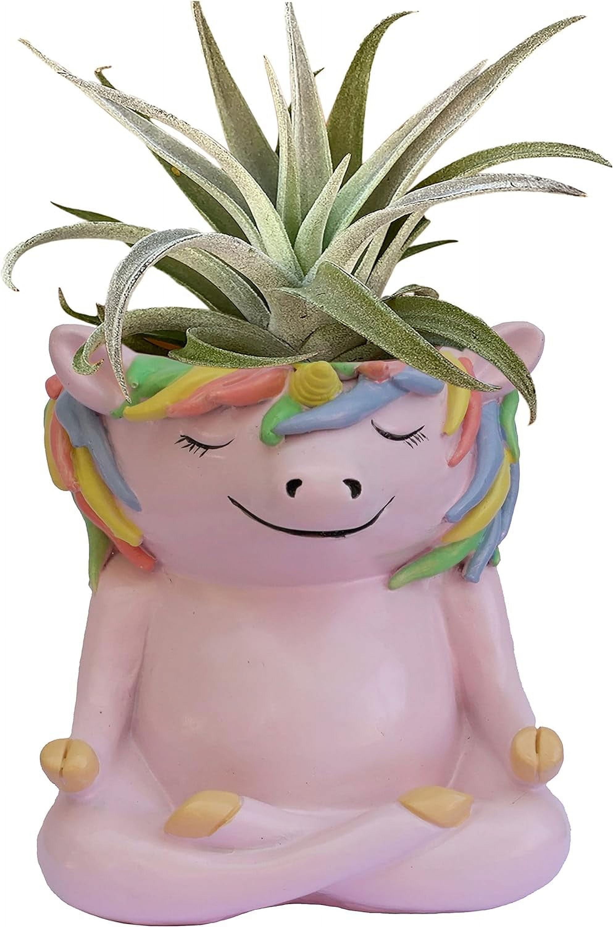 GFF Grass Flip Flops Meditating Animals (Unicorn) Planter 4.1"H x 3.5