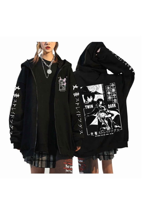 Bungo Stray Dogs hoodie zippered long-sleeved pullover with anime character Osamu Dazai pattern (for young men and women)