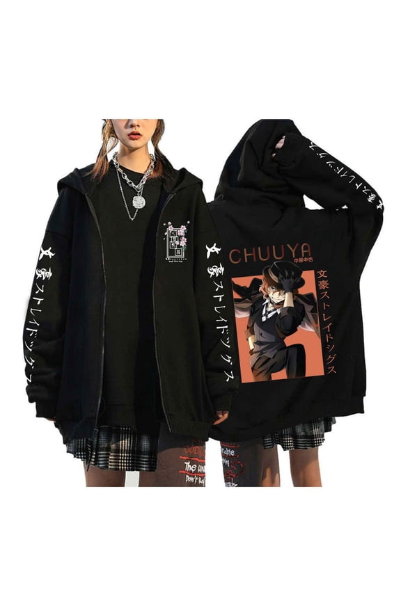 Bungo Stray Dogs hoodie zippered long-sleeved pullover with anime character Osamu Dazai pattern (for young men and women)