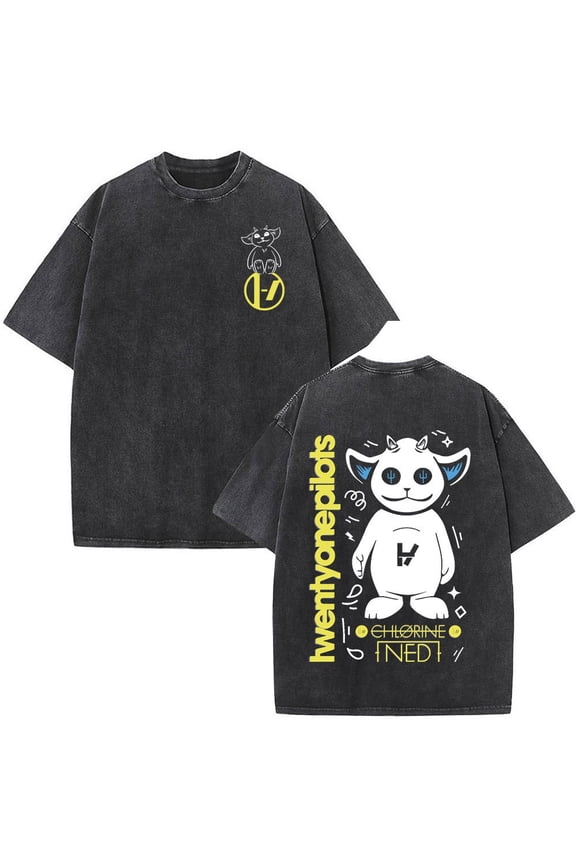 Twenty One Pilots washed vintage cotton T-shirt sheep pattern fun rock hip-hop T-shirt