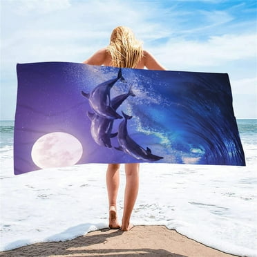GFHFHITJ 100% Cotton Beach Towels | 1 Pack Of 30 X 60" Navy Pool Towels for Adults And Kids | Absorbent & Quick Dry Towels (Fish & Stripes).