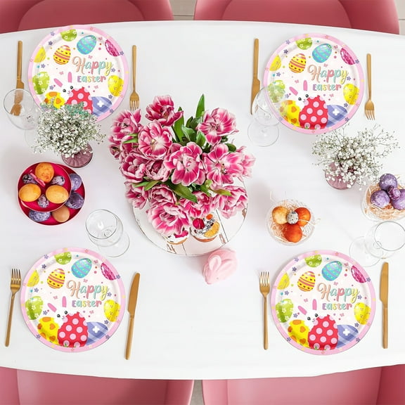 GFHFHITJ 16 Pcs Easter Paper Plates, Easter Dinnerware Sets with Easter Eggs Bunny for Spring Holiday Easter Party Supplies Disposable Platters Set