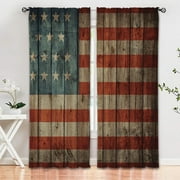 GFHFHITJ 4th of July Window Curtain, 2 Pcs Patriotic Red White Blue American-Flag Curtain Panels, Rod Pocket Star Curtain for Bedroom Living Room Kitchen Bathroom Decor