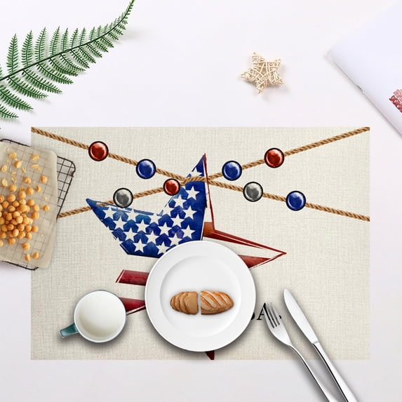 GFHFHITJ 4th Of July Star Placemat Heat Resistants Polyester Table Mat Patriotic Americans Flag Theme Kitchen Dining Decor Singles