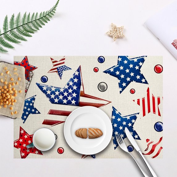 GFHFHITJ 4th Of July Star Placemat Heat Resistants Polyester Table Mat Patriotic Americans Flag Theme Kitchen Dining Decor Singles