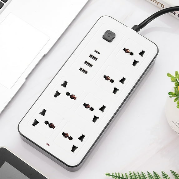 GFHFHITJ 6 Outlet Power Strip with 3 Usb Ports, Jumpso 6Ft Long Extension Cord with Multiple Outlets, 110-240V, Mountable, 3000W Charging Station for Home Office, Idea, White