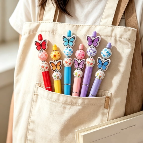 GFHFHITJ 6 PCS Floral DIY Ballpoint Pen Making Kit with Butterfly Bead Craft, Back to School Gift for Student Summer Ocean Party Gifts