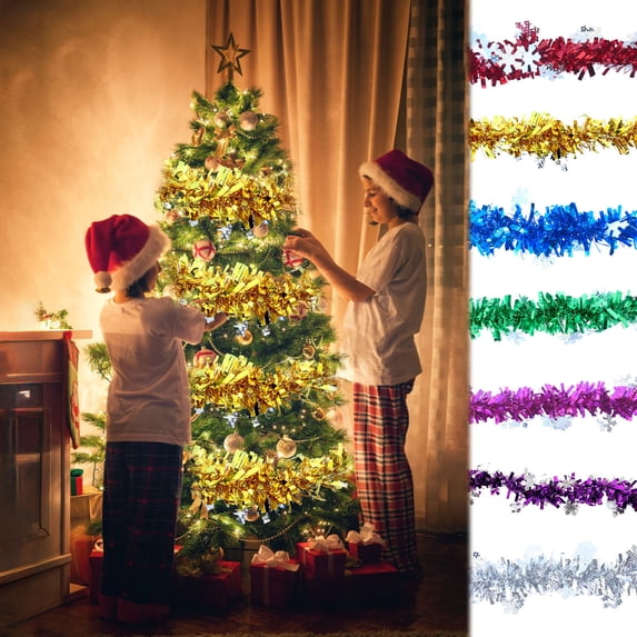 GFHFHITJ 6Pc Christmas Tinsel Garland,Shiny Metallic Foil Decorations for Parade Floats,Halloween,Christmas Tree,New Year Parties,Birthday Party,Indoor And Outdoor Disco Party Supplies,2M
