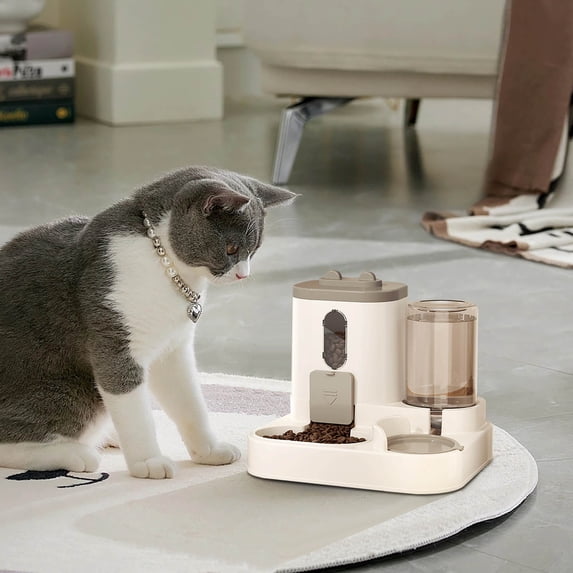 GFHFHITJ Automatic Cats Feeder Smart Timed Cats Feeding Station and Water Dispenser 3.8L Auto Dog Waterer Bowl Pet Food Container Programable Dry Food Dispenser(Gray)