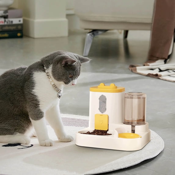 GFHFHITJ Automatic Cats Feeder Smart Timed Cats Feeding Station and Water Dispenser 3.8L Auto Dog Waterer Bowl Pet Food Container Programable Dry Food Dispenser(Yellow)
