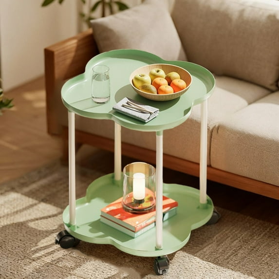 GFHFHITJ Bedside Table with Wheels, 2-Tier Small End Table for Living Room Removeable Bedside Storage Rack for Living Room Bedroom Office(Green)