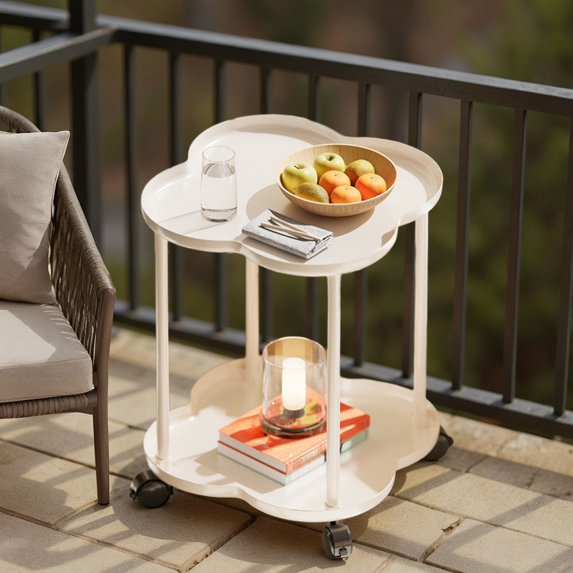 GFHFHITJ Bedside Table with Wheels, 2-Tier Small End Table for Living Room Removeable Bedside Storage Rack for Living Room Bedroom Office(White)
