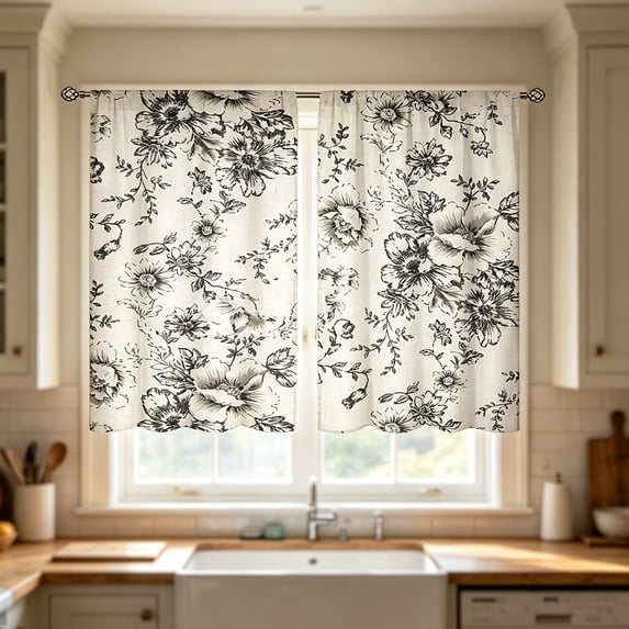 GFHFHITJ Blackout Curtain, 2D Printed Kitchen Curtains, Short Panels 1 Pair Washable, for Bedroom, Bathroom, and Home Decor