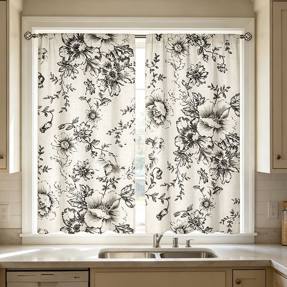 GFHFHITJ Blackout Curtain, 2D Printed Kitchen Curtains, Short Panels 1 Pair Washable, for Bedroom, Bathroom, and Home Decor