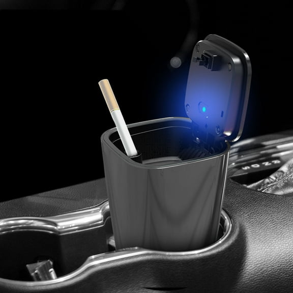 GFHFHITJ Car Ashtray with Lid Auto Ashtrays Smell Proof Smokesless Ashtray for Car Easy Clean Up Detachable Ash Tray with Led Blue Light (Blue)