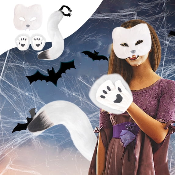 GFHFHITJ Christmas Costumes for Women, Wolf Fox Tail Clip Ears Gloves Set Halloween Fancy Party Costume Toys Gift, Halloween Decoration Prop for Holiday Home