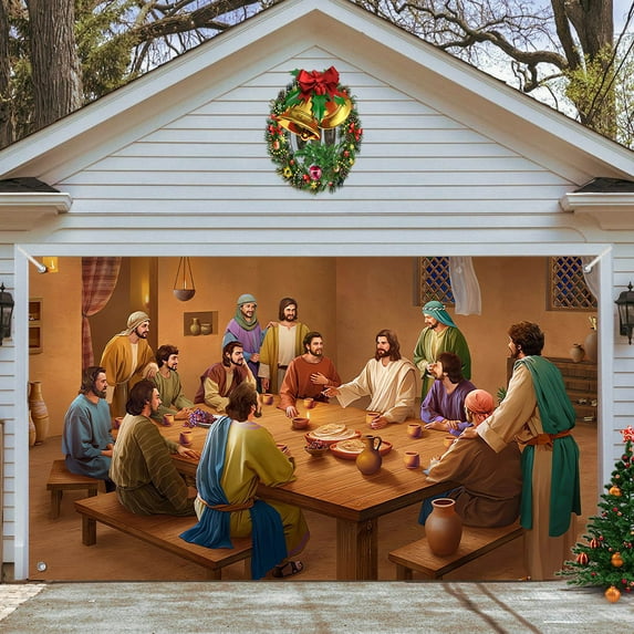 GFHFHITJ Christmas Garage Door Cover, Christmas Garage Door Banner Christmas Garage Decorations Large Winter Xmas Garage Backdrops Door Mural for Christmas Outdoor Decoration