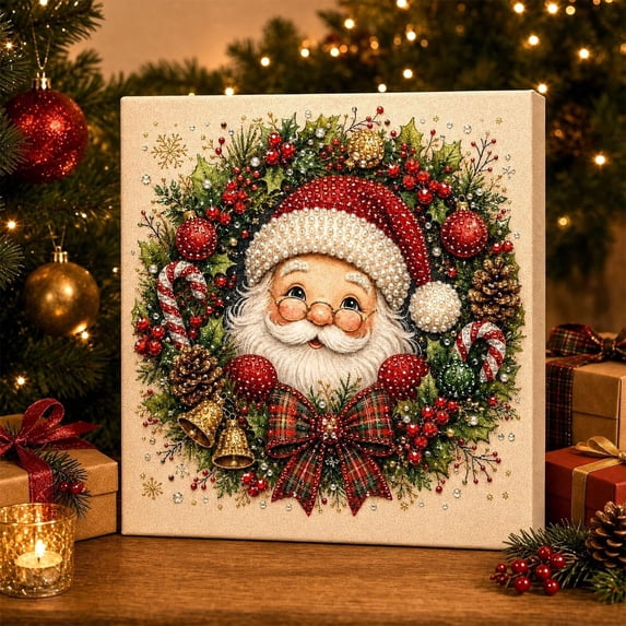 GFHFHITJ Christmas Pearl Diamond Art Painting Kit, Snowman Wreath Style Beaded Craft Set With Frame, DIY Handmade Activity for Adults, Indoor Wall Ornament