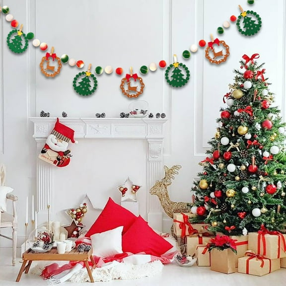 GFHFHITJ Christmas Pull Flag Decorations Lights Bunting Pull Flower Hanging Dress Up Suitable for Christmas Tree Indoor Dress Up with Lights Ornaments Set