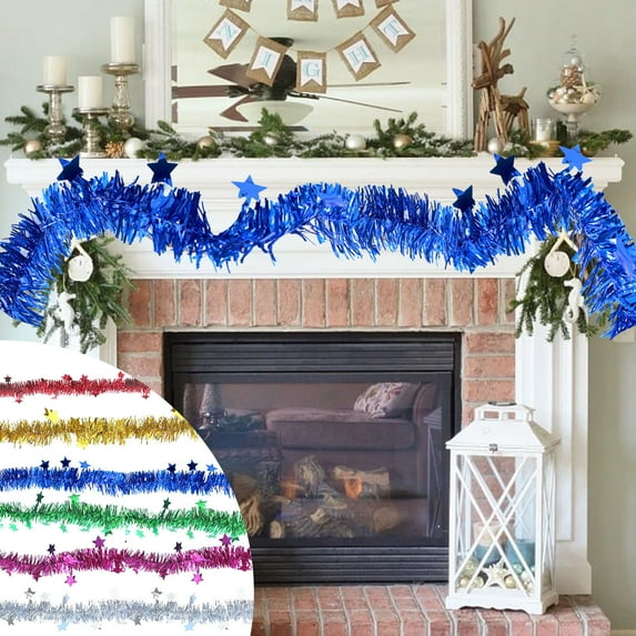 GFHFHITJ Christmas Tinsel Garland,Shiny Metallic Foil Decorations for Parade Floats,Halloween,Christmas Tree,New Year Parties,Birthday Party,Indoor And Outdoor Disco Party Supplie(2M,Blue)