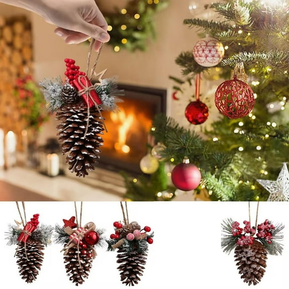 GFHFHITJ Christmas Tree Pines Cones Ornaments Natural Pines Cones with Bell Pendant Crafts Wooden Rustics Xmas Tree Fall Decorations for Fall Halloween Thanksgiving Christmas Tree Winter Home Decor