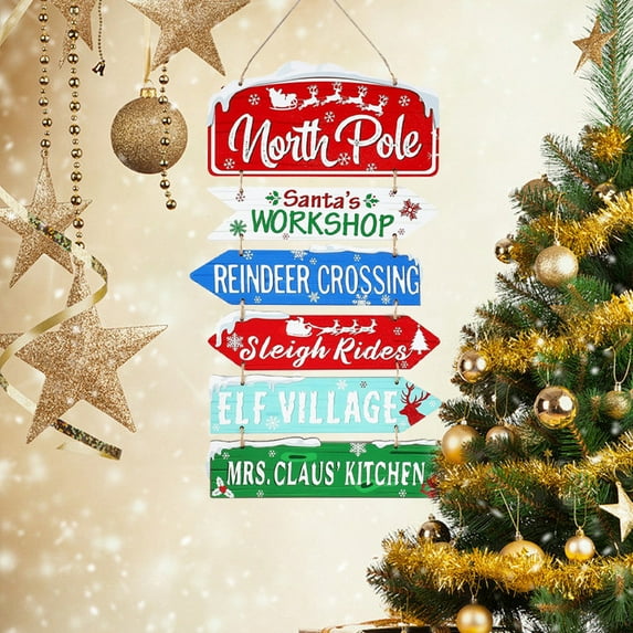 GFHFHITJ Christmas Wooden Hanging Sign Arrowhead Wooden Door Sign Pole Sleigh Ride Winter Holiday Party Outdoor Decorations Sign Decoration.