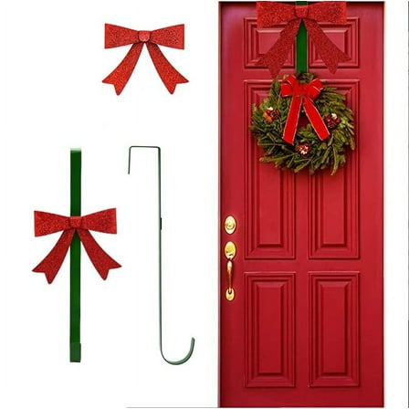 GFHFHITJ Christmas Wreath Hanger for Front Door,Front Door Wreath Hanger From 15 To 25 Inches Wreath Hanger,20 Lb Larger Door Upgrade Wreath Hanger Christmas Wreaths Decorations Hook (Black)