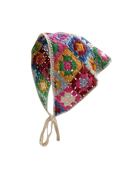Crochet Bandana Head Kerchief Hair Scarf Knitted Hair Scarves Crochet Hair Kerchief Tie Bcak Headwrap Floral