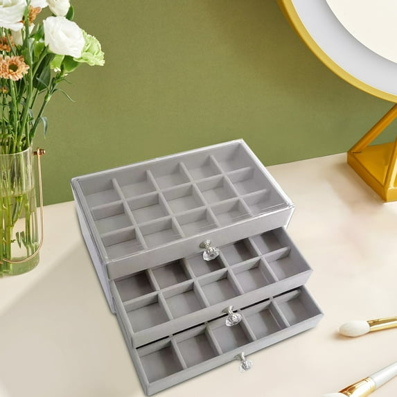 GFHFHITJ Functional 3-Tier Jewelry Box Organizer with 3 Drawers Leather Jewelry Storage Case for Women Girls Ring Necklace Earring Bracelet Holders Organizer(B,9.25*5.3*4.33)
