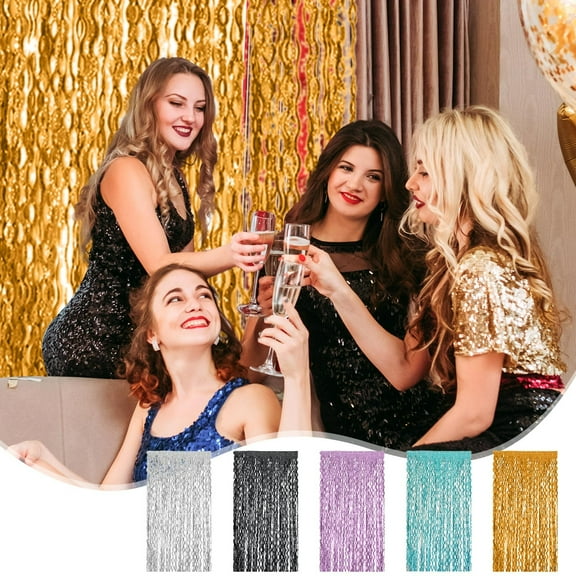 GFHFHITJ Gold,Silver Metallic Foil Curtains,Big Laser Glitter Fringe Rain Curtain Photo Booth Backdrop Tinsel Curtain Streamer for Birthday Wedding Graduations Christmas Event Party Supplies