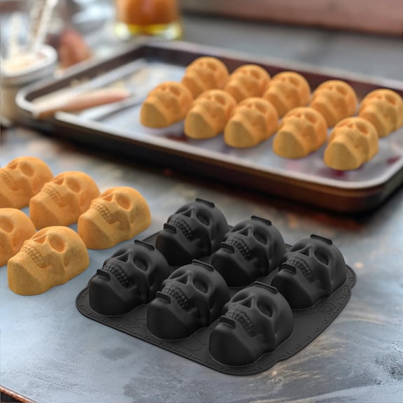 GFHFHITJ Halloween Casting Moulds, Halloween Silicone Skull Cake Mold 6-Piece Set, Large Baking Mold for Home Kitchen Party Holiday Decor