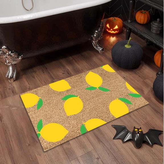 GFHFHITJ Halloween Lemon Doormat, 23.6x15.7 Inch Entrance Non-Slip Foot Wipe Mat Festive Decoration for Living Room Kitchen Home Holiday