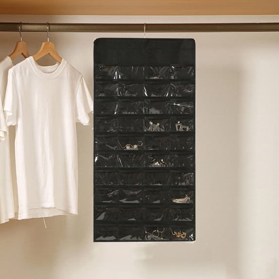 GFHFHITJ Hanging Jewelry Organizer, Jewelry Holder Storage Bag with Hook Pocket Organizer for Earrings, Necklaces, Rings on Closet Wall Door(Black)