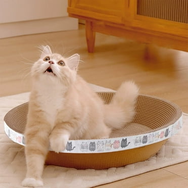 GFHFHITJ Oval Shape Cat Scratcher Cardboard Bed, Corrugated Scratch Pad with Box, Cat Scratching Lounges Bed, Circle Cat Scratcher, Modern Cat Scratcher, Cute Round Cat Scratcher Bowl