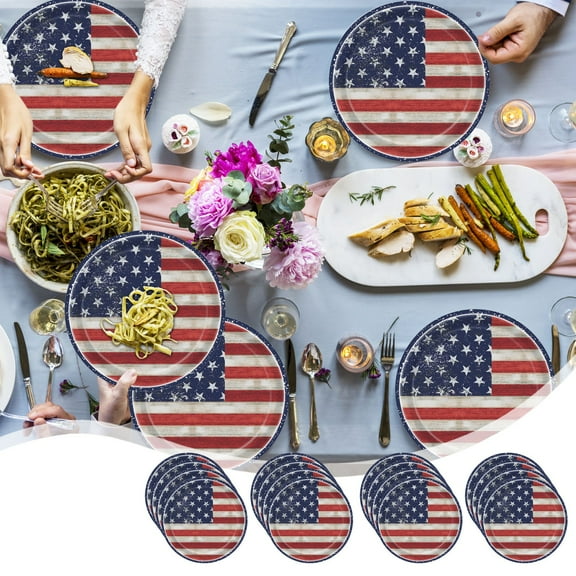 GFHFHITJ Patriotic Paper Plates, 16 Pcs 7" Disposable Paper Plates for 4th of July Independence Day, Waterproof Stripes Plates for Patriotic Themed Party Supplies