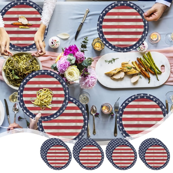 GFHFHITJ Patriotic Paper Plates, 16 Pcs 9" Disposable Paper Plates for 4th of July Independence Day, Waterproof Stripes Plates for Patriotic Themed Party Supplies