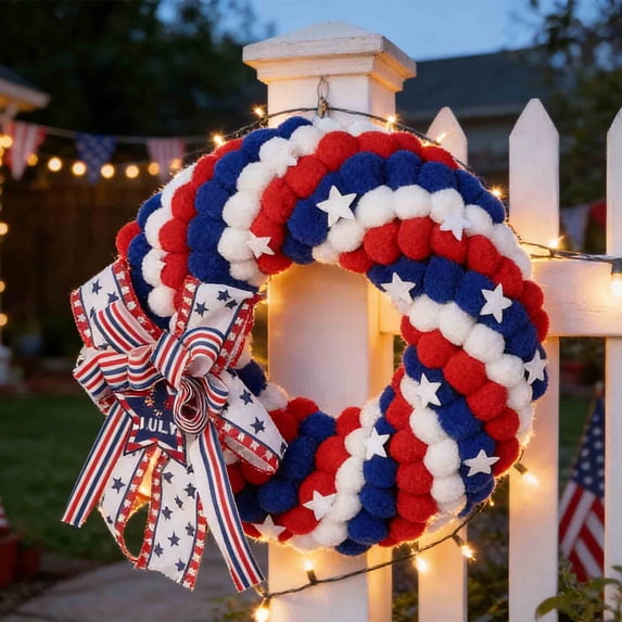 GFHFHITJ Patriotic Wreath for Front Door, Artificial Red White Blue Wreath Decorations, Summer Hanging Wreath for Memorial Day July 4th Home Decor