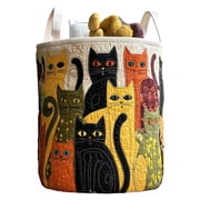 GFHFHITJ Quilted Laundry Basket with Handles, Cat Pattern Fabric Storage Hamper, Large Soft Quilted Laundry Basket for Nursery, Bedroom, Laundry Room,Clothes & Toys