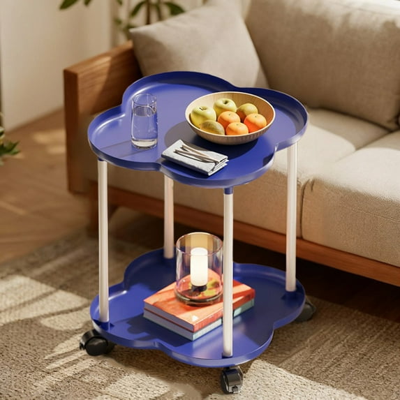 GFHFHITJ Small Side Table, 2-Tier End Table with Wheels for Living Room Removeable Bedside Storage Rack for Living Room Bedroom Office(Blue)