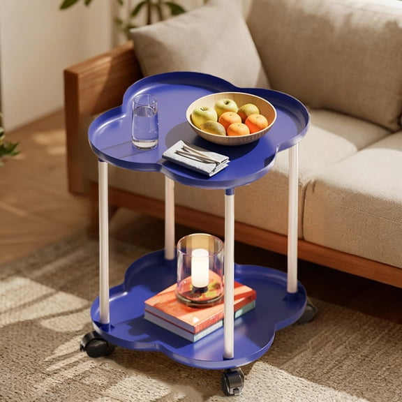 GFHFHITJ Small Side Table, 2-Tier End Table with Wheels for Living Room Removeable Bedside Storage Rack for Living Room Bedroom Office(Blue)