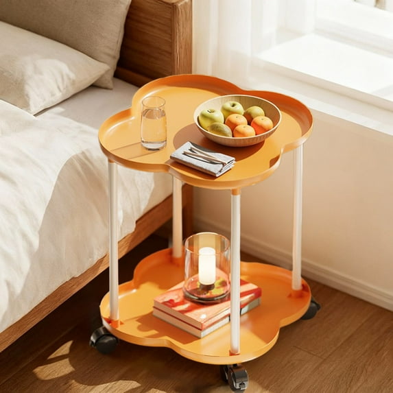 GFHFHITJ Small Side Table, 2-Tier End Table with Wheels for Living Room Removeable Bedside Storage Rack for Living Room Bedroom Office(Orange)