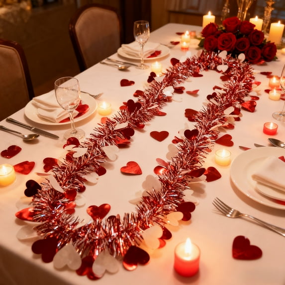 GFHFHITJ Valentines Day Garland, 6.56 Ft Giltter Red Heart Tinsel Garland for Tree Mantle Bedroom Wedding Hanging Valentines Day Decor