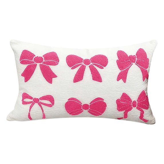 GFHFHITJ Valentines Throw Pillow Cover, Decorative Pink Bow Accent Pillow Cover for Couch Sofa Velvet Embroidery Cushion Covers for Bedroom Home Decor