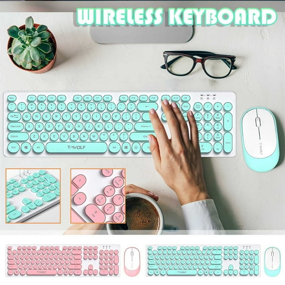 GFHFHITJ Wireless Keyboard And Mouse Combo Cute Keyboard Retro Round Keycap Ultra Thin Quiet 2.4GHz Retro Key Board For Laptop