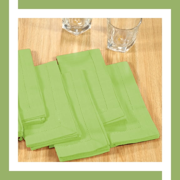 GFI LINEN CLUBS -100 % Cotton Slub by Slub Textured, Mitered Corners & Pre Washed Dinner Napkins with Hemstitched -18x18 Inches in LIME GREEN Colour, Set of 6.