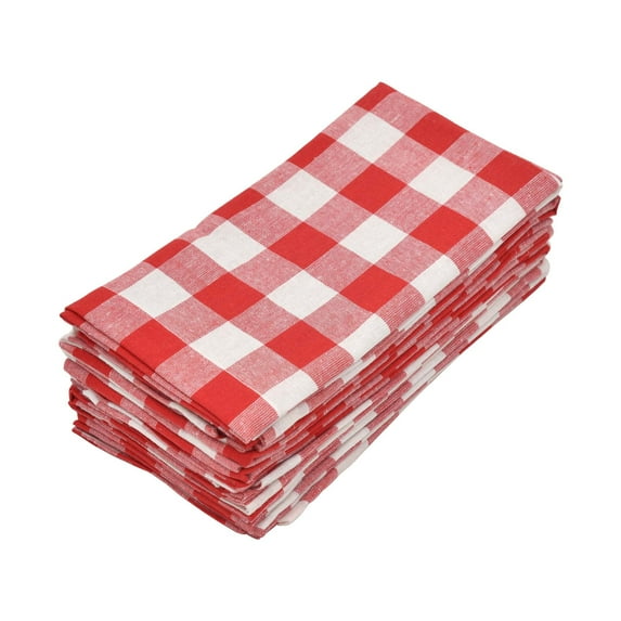 GFI LINEN CLUBS Cotton Gingham Check Pre-Washed Dinner Napkins 18X18, Pack of 12, Colour Red & White with 1 Inch Decorative Selvedge Meter Cornered Finish